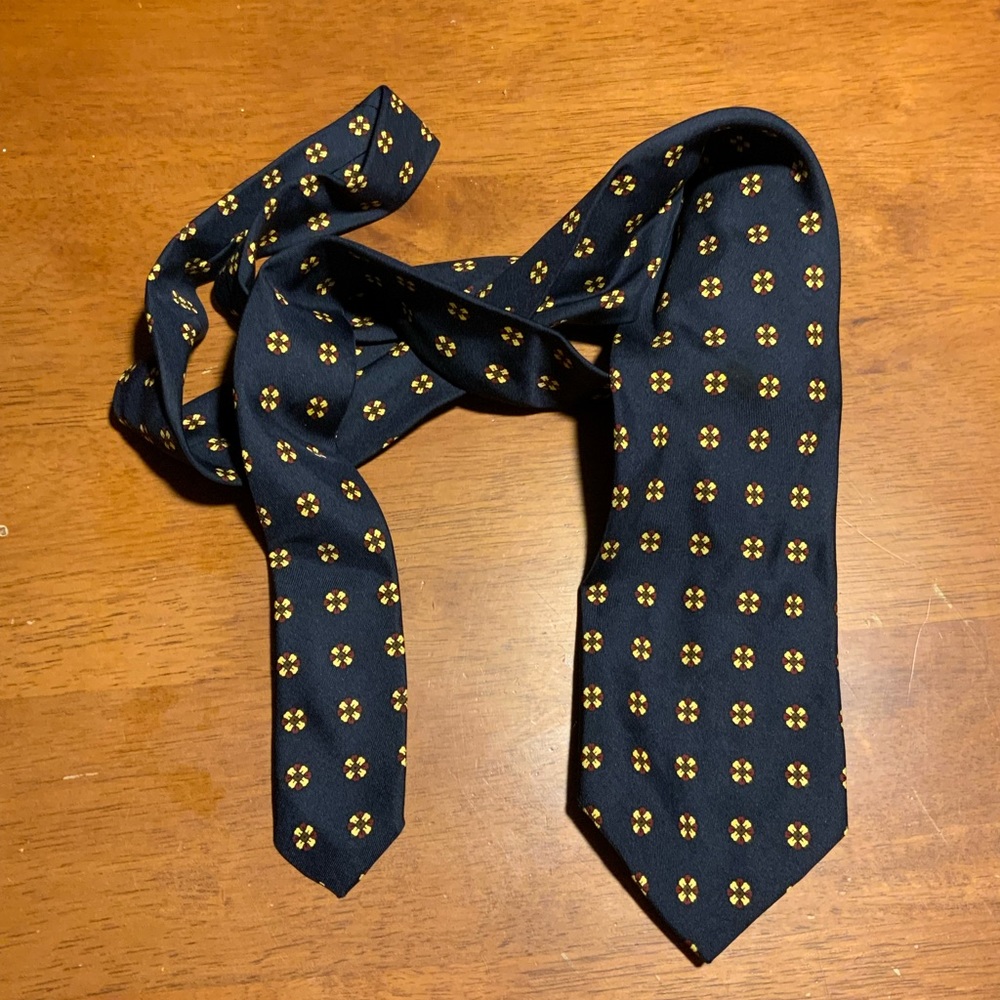 Luciano Barbera Black Floral Motif 100% Silk Italy Neck Ties